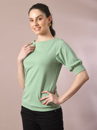 Thumbnail for Myshka Women's Sea Green Solid Boat Neck Party Top - Distacart
