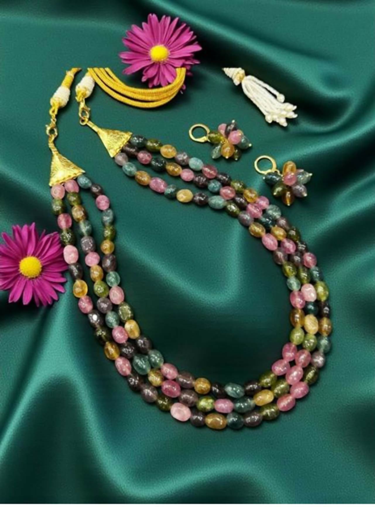 Joban Fashion Women Multi Imitation Multi Tourmaline Beads / Multicolor Quartz Beads Necklace In 3 Layers