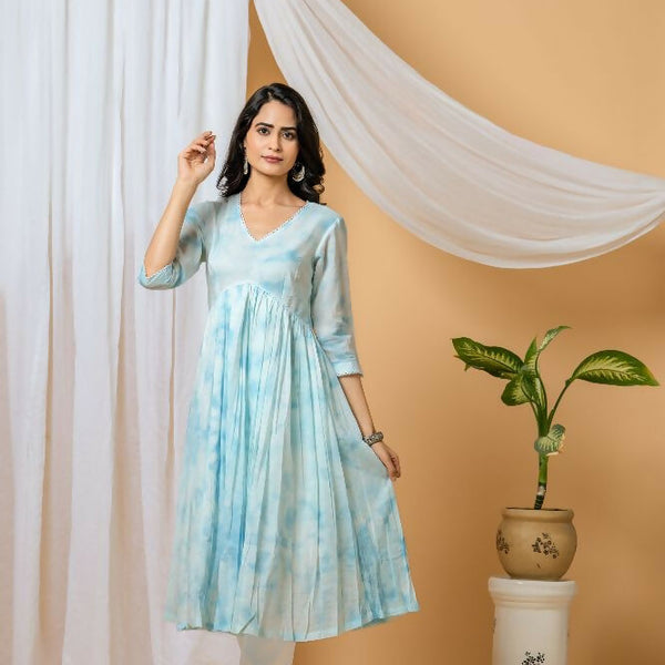 Joban Fashion Blue Tie & Dye Kurta Pant Set - Distacart