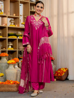 Thumbnail for The52 Women's Beautiful Viscose Silk Fabric Embroidery Work A-Line Kurta Pant and Dupatta Set - Distacart