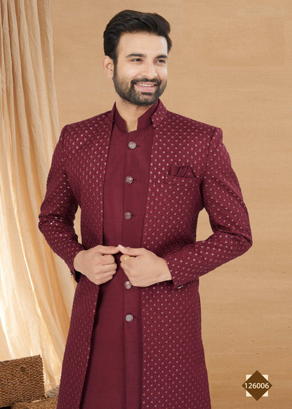 Joban Fashion Men's Maroon Heavy Art Silk Plain Indowestern - Distacart