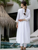 Thumbnail for The52 White Women's Gorgeous Embroidered Chanderi Fabric Straight Kurta, Pant and Dupatta Set - Distacart