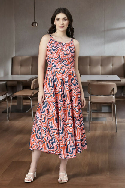 Souchii Multicolour Abstract Print Fit & Flare Midi Dress - Dista