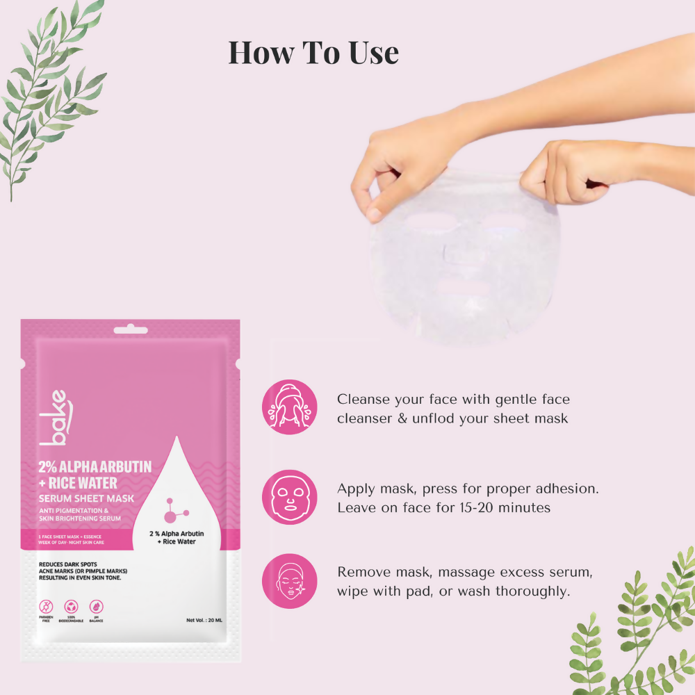 Bake 2% Alpha Arbutin + Rice Water Serum Sheet Mask