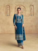 Thumbnail for Anaita Teal Premium Chinon Embroidered Dhaga Sequence Work Ready Made Suit - Distacart