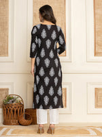 Thumbnail for Yufta Women Black Paisley Print Rayon Kurta With Hand Block Print Palazzo & Dupatta