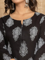 Thumbnail for Yufta Women Black Paisley Print Rayon Kurta With Hand Block Print Palazzo & Dupatta