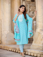Thumbnail for Yufta Women Floral Embroidered Regular Thread Work Kurta with Trousers & Dupatta - Distacart