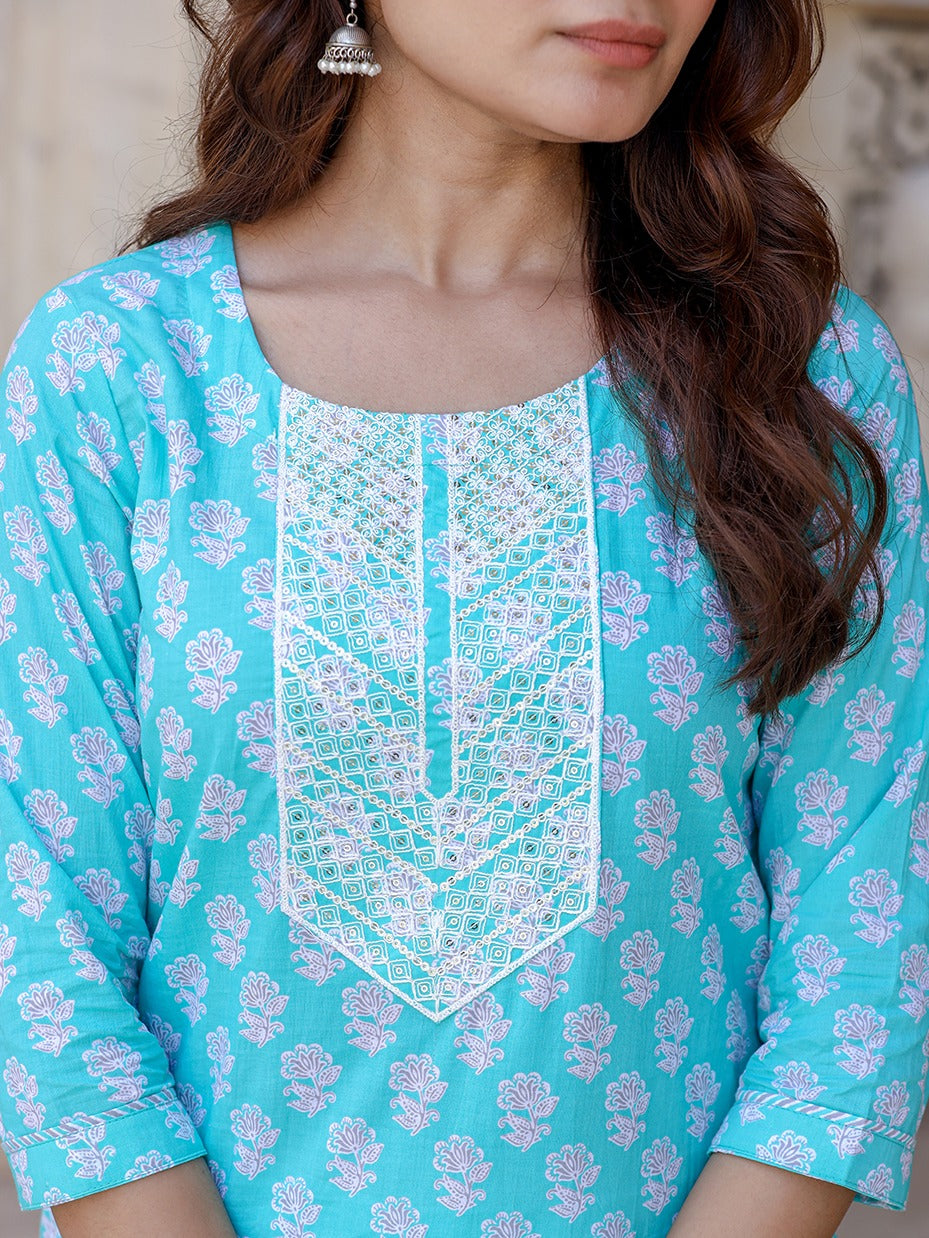 Yufta Women Floral Embroidered Regular Thread Work Kurta with Trousers & Dupatta - Distacart