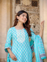 Thumbnail for Yufta Women Floral Embroidered Regular Thread Work Kurta with Trousers & Dupatta - Distacart