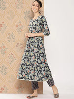Thumbnail for Yufta Women Floral Printed Regular Pure Cotton Kurta with Trousers & With Dupatta