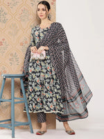 Thumbnail for Yufta Women Floral Printed Regular Pure Cotton Kurta with Trousers & With Dupatta