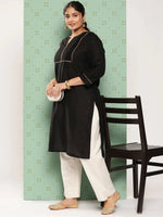 Thumbnail for Yufta Women Plus Size Cream Pure Cotton Ethnic Trousers - Distacart