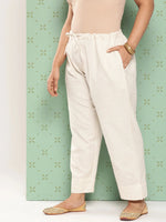 Thumbnail for Yufta Women Plus Size Cream Pure Cotton Ethnic Trousers - Distacart