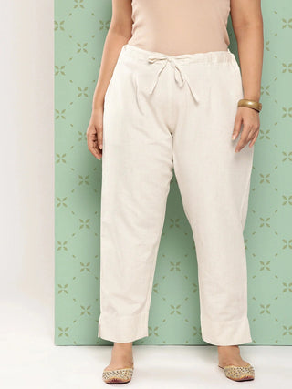 Yufta Women Plus Size Cream Pure Cotton Ethnic Trousers - Distacart