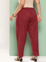 Thumbnail for Yufta Women Plus Size Maroon Cotton Ethnic Trousers - Distacart
