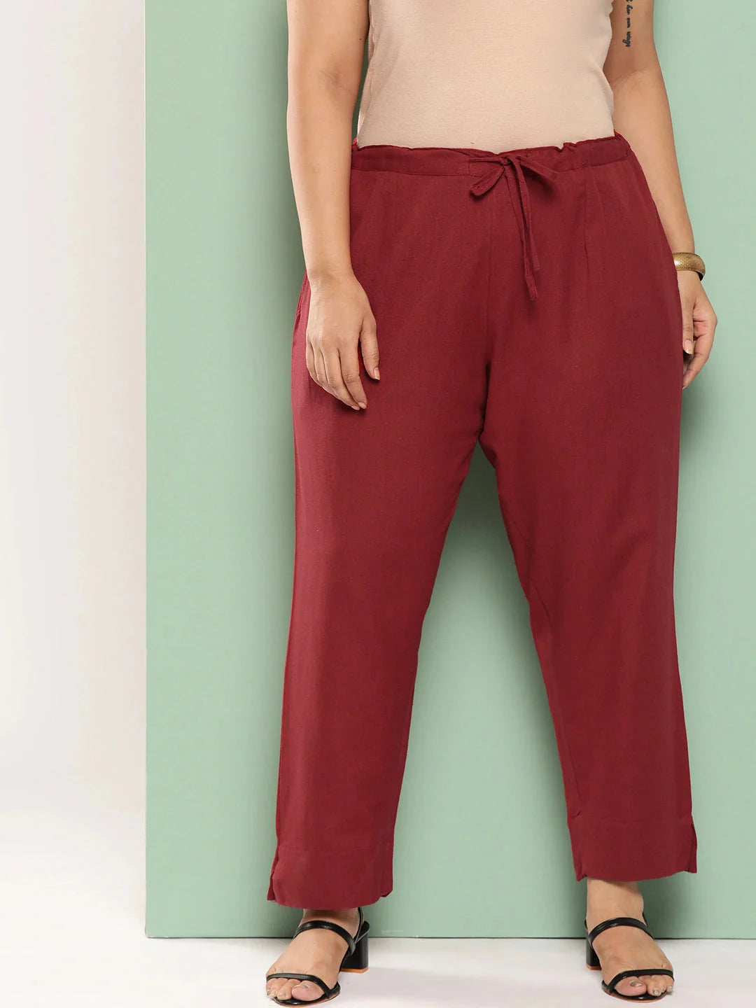Yufta Women Plus Size Maroon Cotton Ethnic Trousers - Distacart