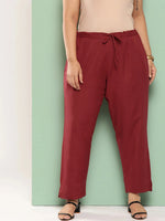 Thumbnail for Yufta Women Plus Size Maroon Cotton Ethnic Trousers - Distacart