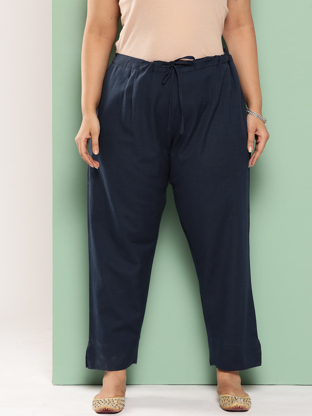 Yufta Women Plus Size Navy Blue Cotton Ethnic Trousers - Distacart