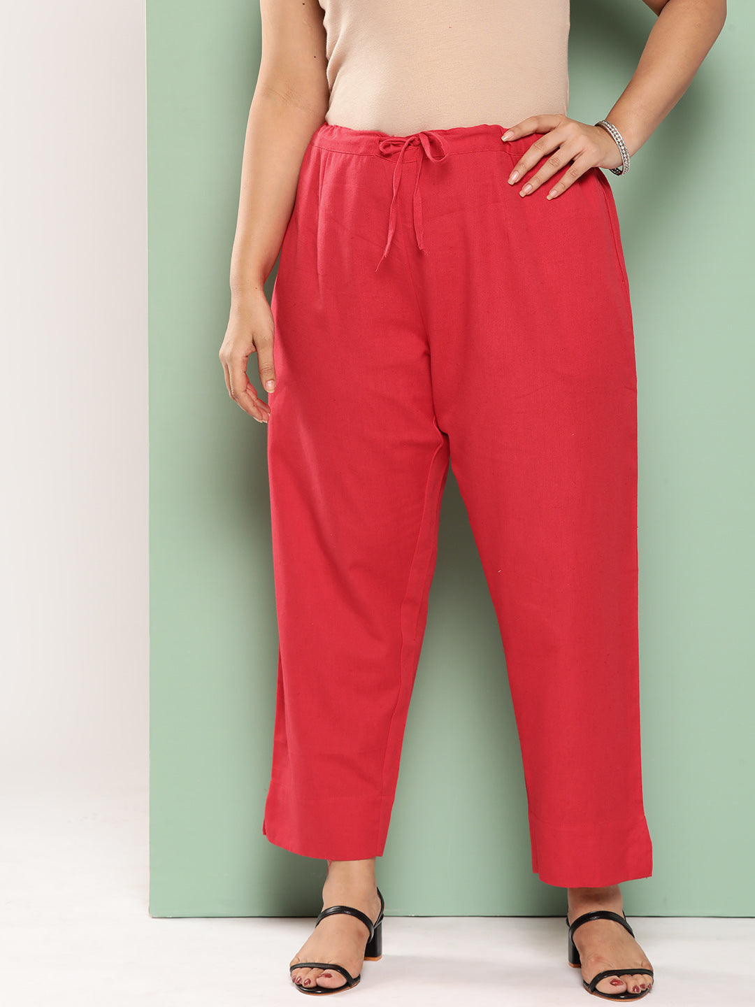 Yufta Women Plus Size Red Cotton Ethnic Trousers - Distacart
