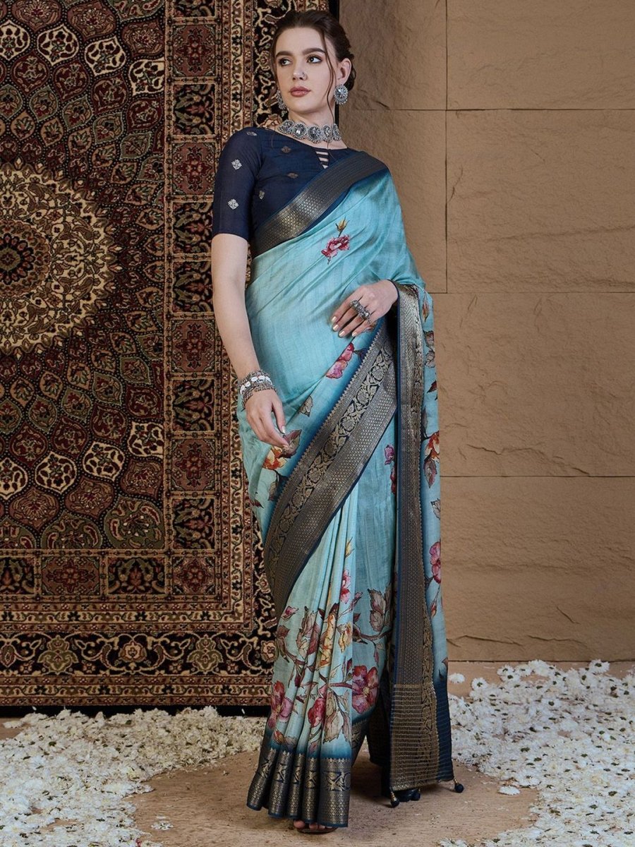 Anouk Floral Zari Silk Blend Saree - Distacart