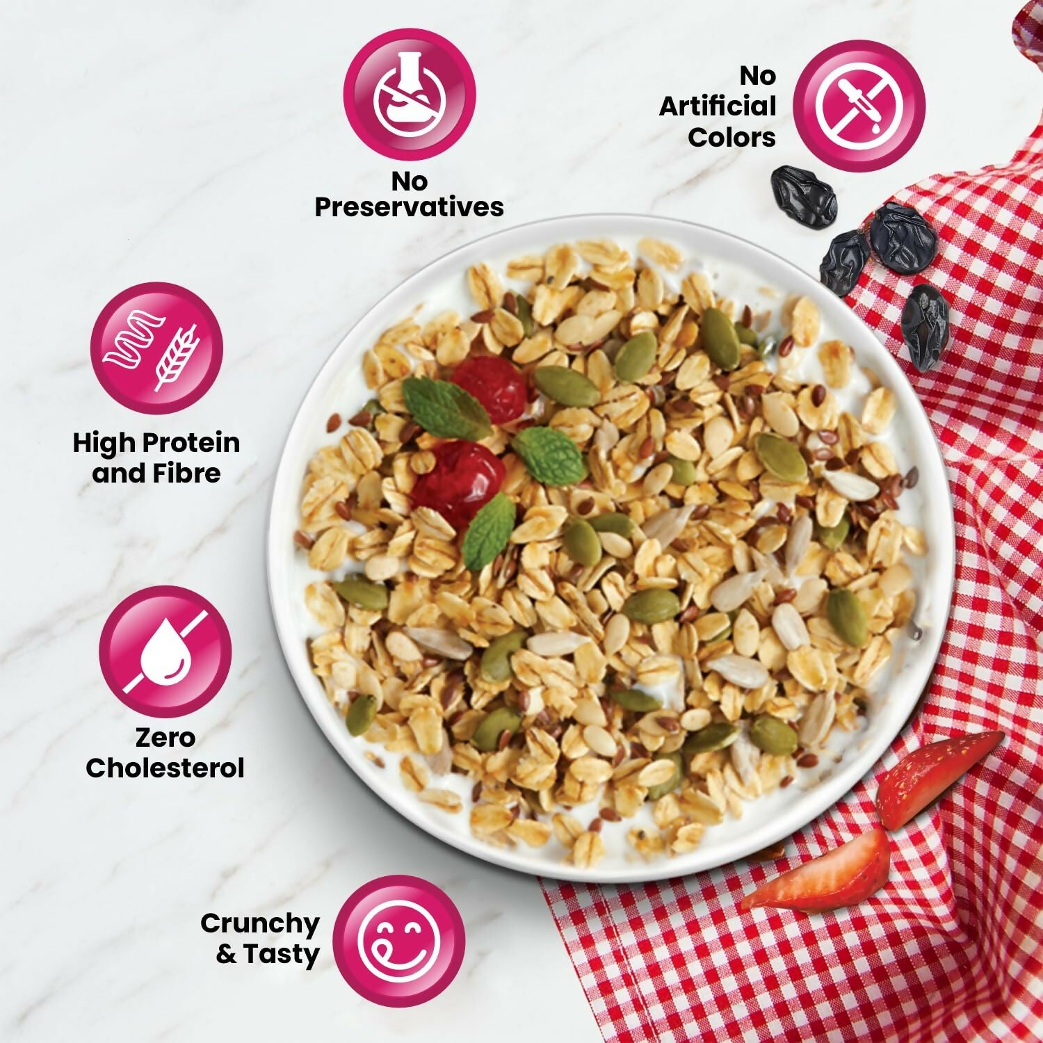 Munchilicious Muesli - Fruit & Nut, 75% Nuts, Grains, Seeds, Fruits & Berries - Distacart