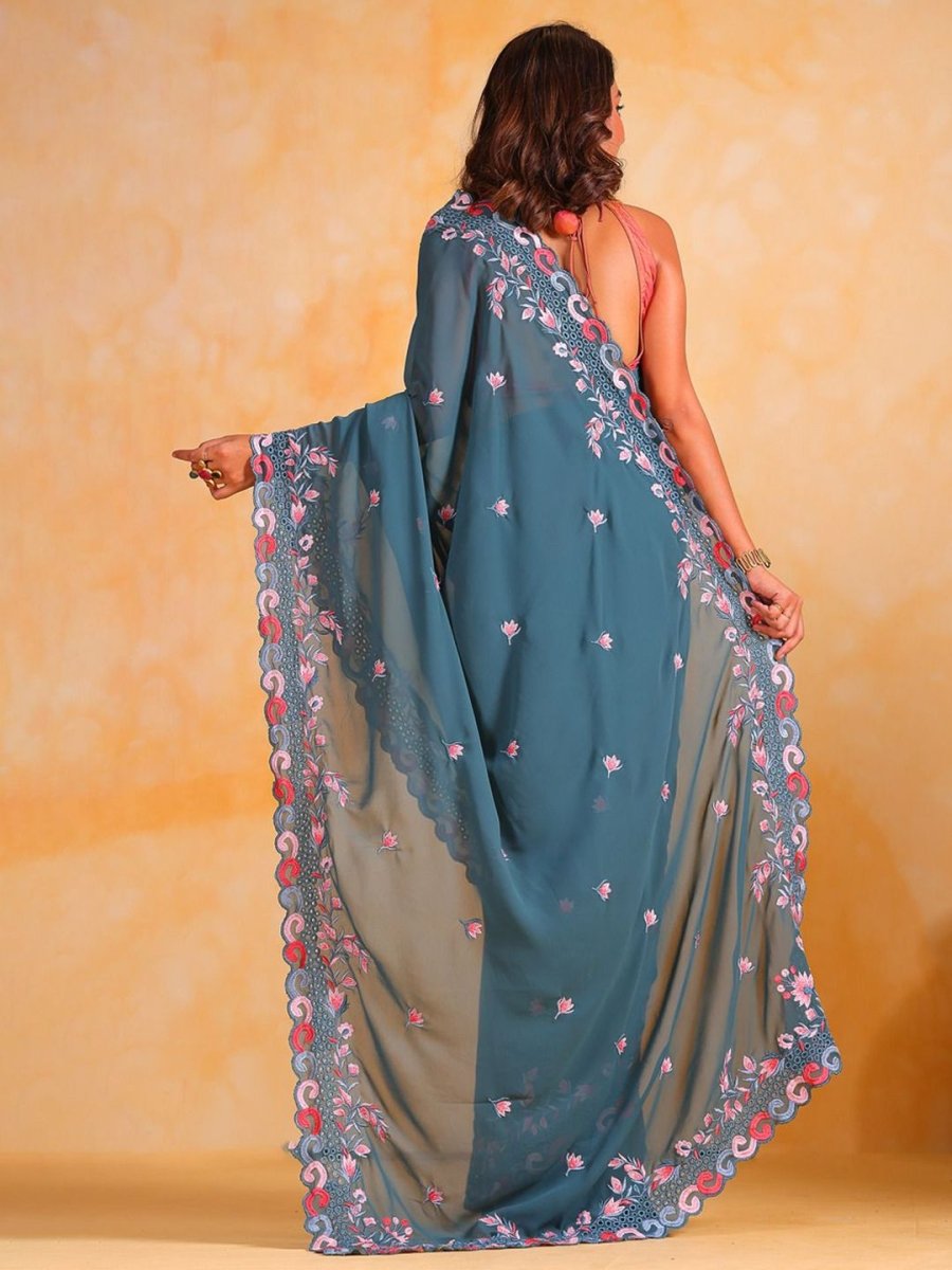 Anouk Floral Embroidered Pure Georgette Saree