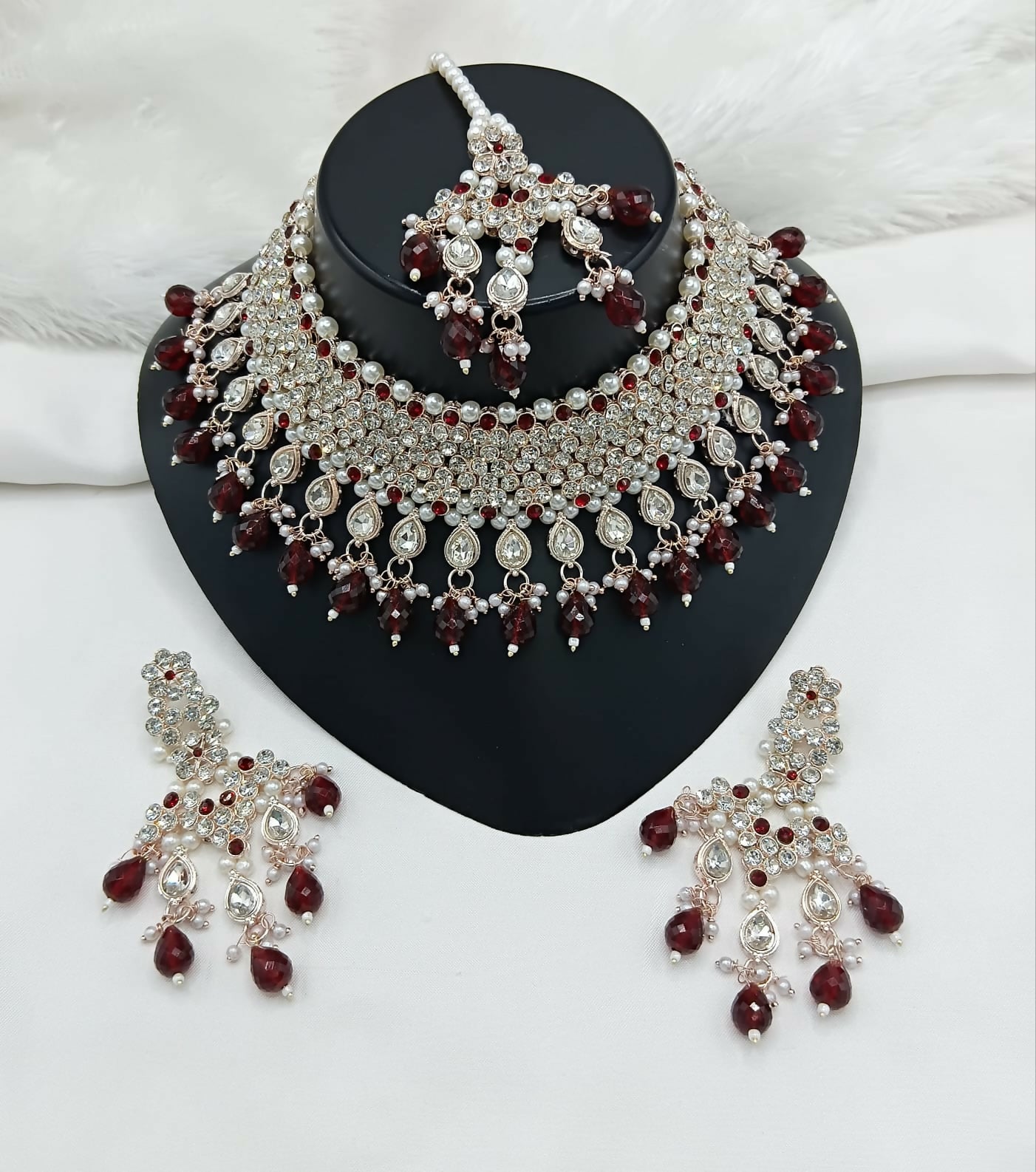 Joban Fashion Women Maroon Stone Work Necklace Set