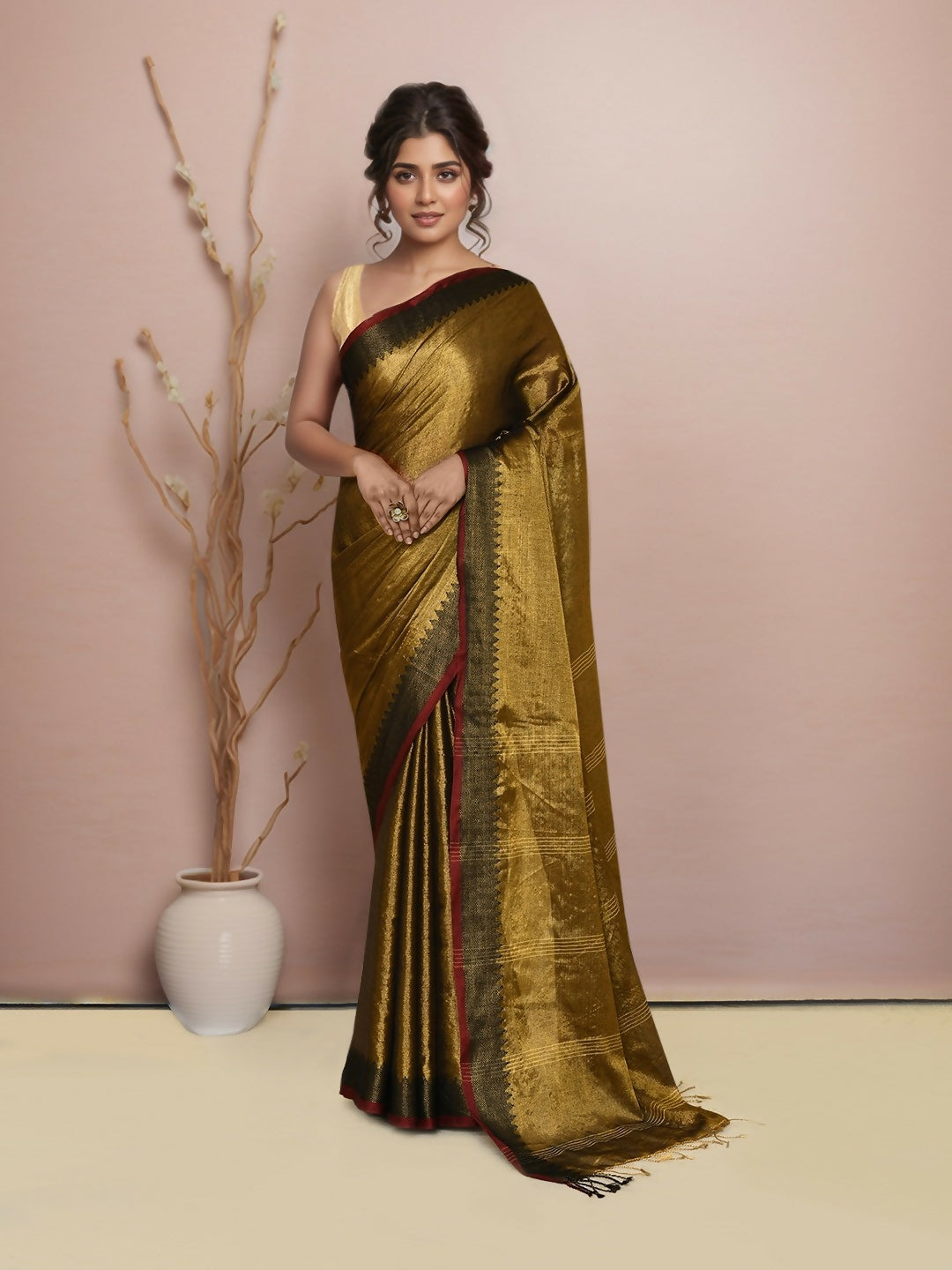 Joban Fashion GoldBlack Tissue Saree