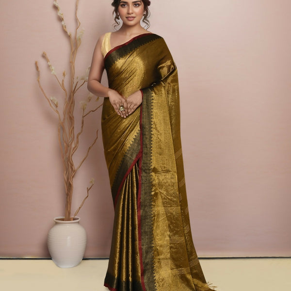 Joban Fashion GoldBlack Tissue Saree