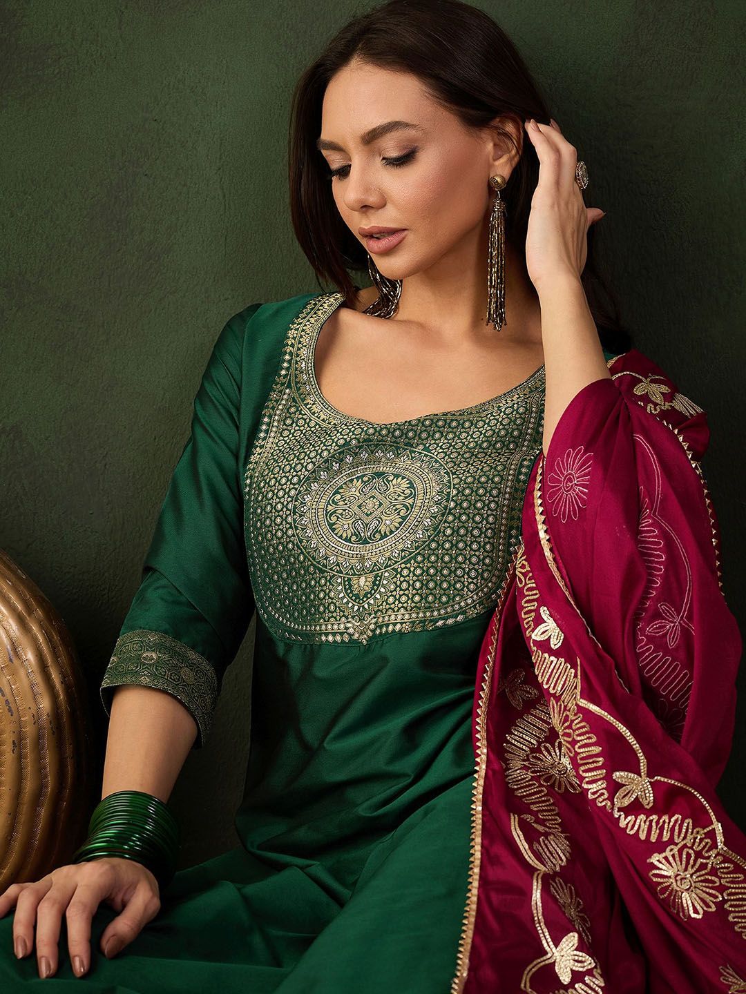 Sangria Woven Design Kurta & Trouser With Dupatta - Distacart