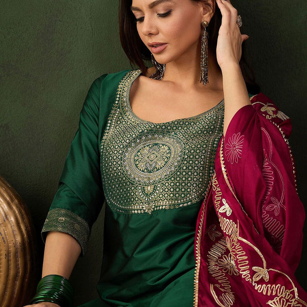 Sangria Woven Design Kurta & Trouser With Dupatta - Distacart