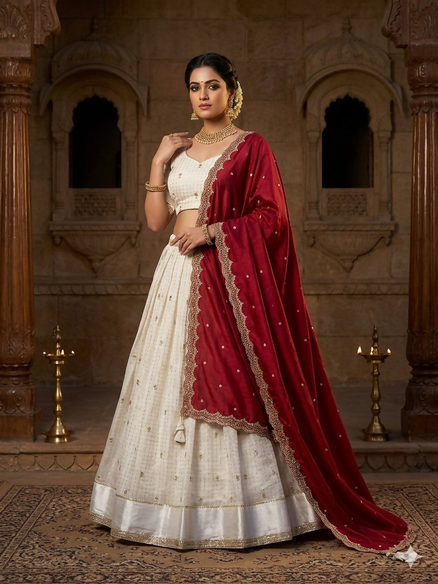 Teeya Creation New Trending Stylish Traditional Lehenga Choli Set- White - Dista