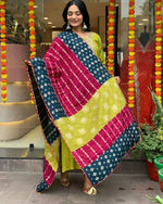 Thumbnail for The52 Lemons Women's Gorgeous Embroidered Viscose Chanderi Fabric Straight Kurta Pant with Dupatta Set - Distacart