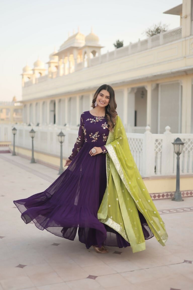 Aastha Fashion Women's Purple Faux Georgette Sequins Embroidered Anarkali Dress with Dupatta - Distacart