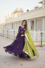 Thumbnail for Aastha Fashion Women's Purple Faux Georgette Sequins Embroidered Anarkali Dress with Dupatta - Distacart