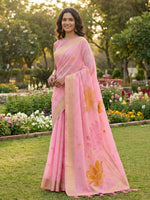 Thumbnail for Shree Shyam Fashion Pink Linen Cotton Saree - Distacart