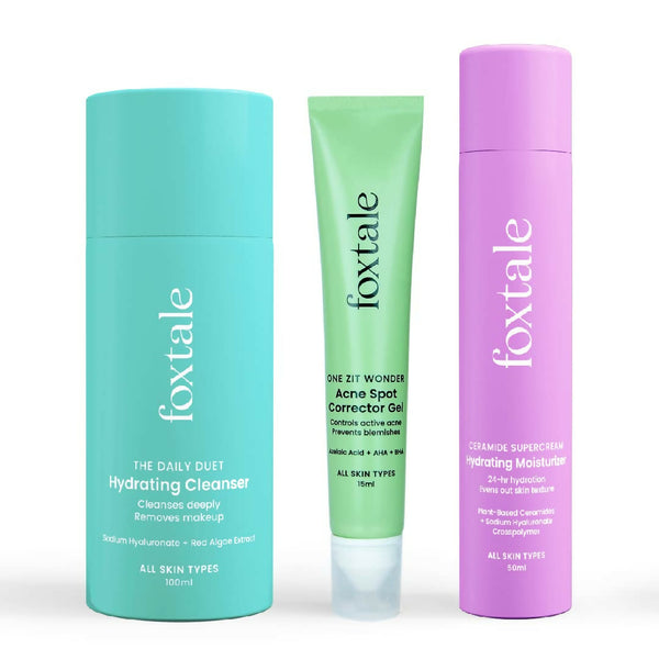 Foxtale ABC of Acne Control Trio Skin Care Kit: Acne Spot Correct Gel + Cleanser Face Wash + Ceramide Moisturizer - Distacart