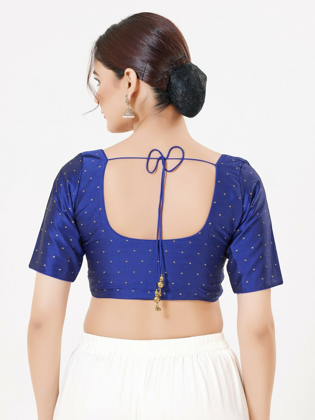 Joban Fashion Royal-Blue Taffeta Silk Elbow Sleeveless Front Open Blouse