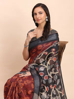 Thumbnail for Astita Linen Cotton Maroon Saree