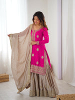 Thumbnail for Lehenga Mart Designer Sharara Suit With Kurta, Sharara, Dupatta For Women-Pink - Distacart