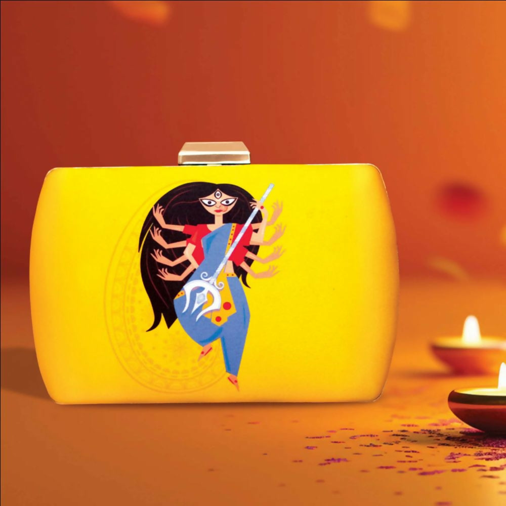 Joban Fashion Yellow Durga Printed Clutch - Multicolor - Dista