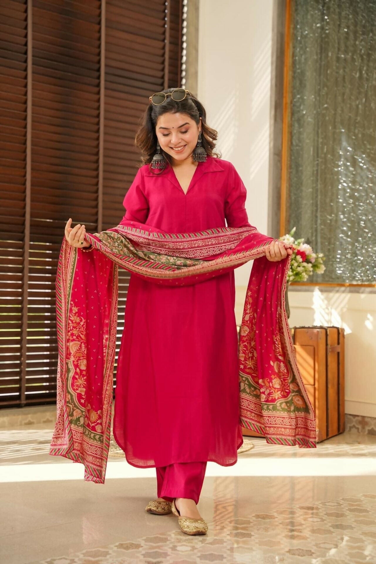 The52 Rani Women's Beautiful South Cotton Fabric Straight Kurta with Pant And Dupatta Set - Distacart