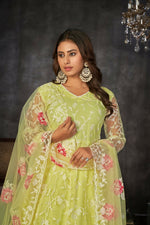 Thumbnail for Jyoti Fashion Women's Pista Net Embroidered Anarkali Kurta Pant Set With Dupatta - Distacart
