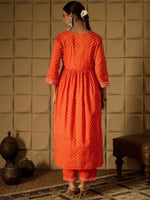 Thumbnail for Indo Era Bandhani Embroidered Empire Sequined A-Line Pure Cotton Kurta With Trousers