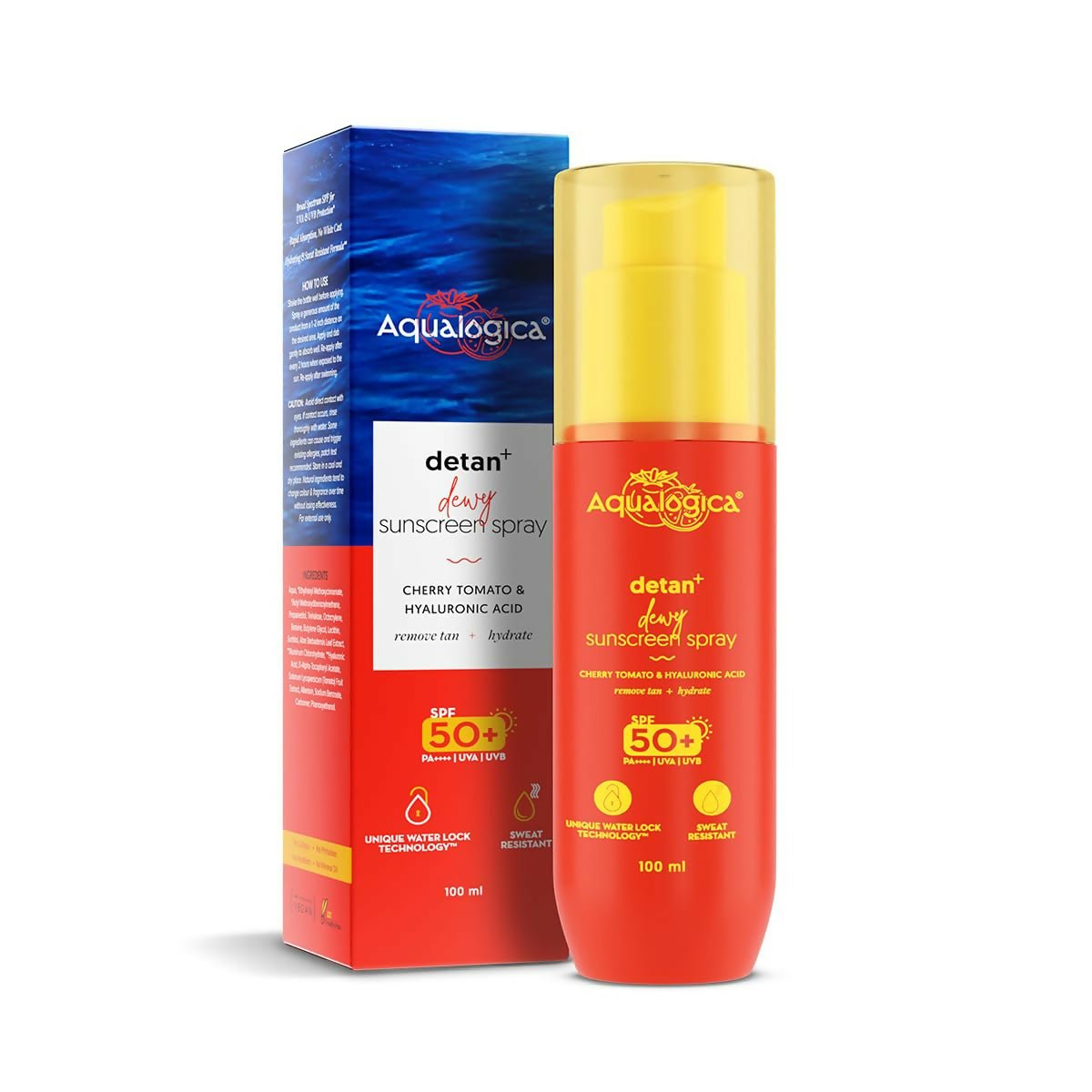 Aqualogica Detan+ Dewy Sunscreen Spray SPF 50+ PA++++ UVA/B Protection, Lightweight & Quick Absorbing, No White Cast - Distacart
