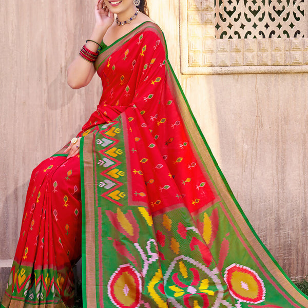 Shree Shyam Fashion Red Pochampally Silk Saree - Distacart
