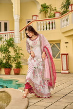 Thumbnail for Joban Fashion Pink & White Georgette Embroidery Sequence Work Readymade Kurta Set - Distacart