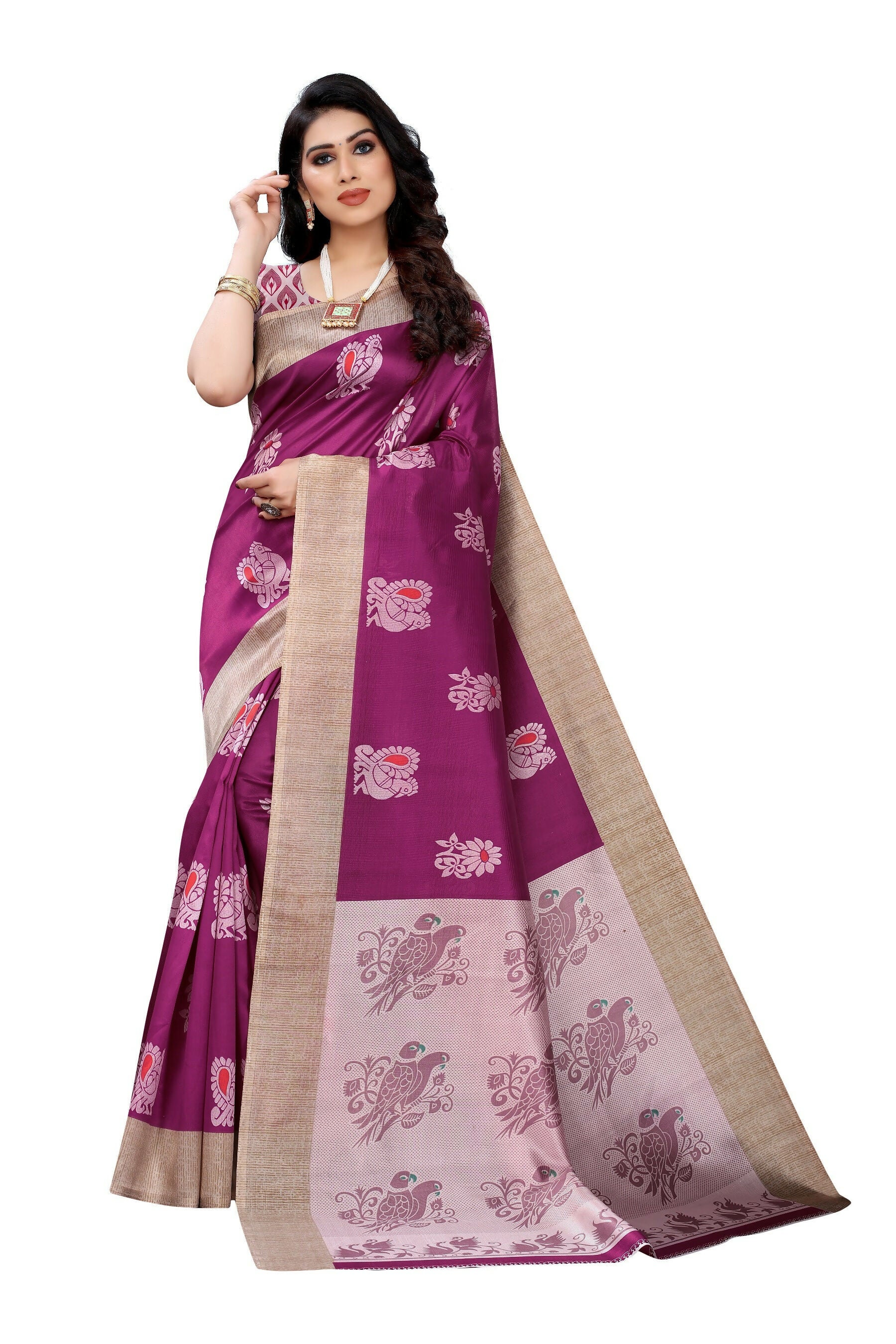Vamika wine Printed Art Silk Saree - Distacart