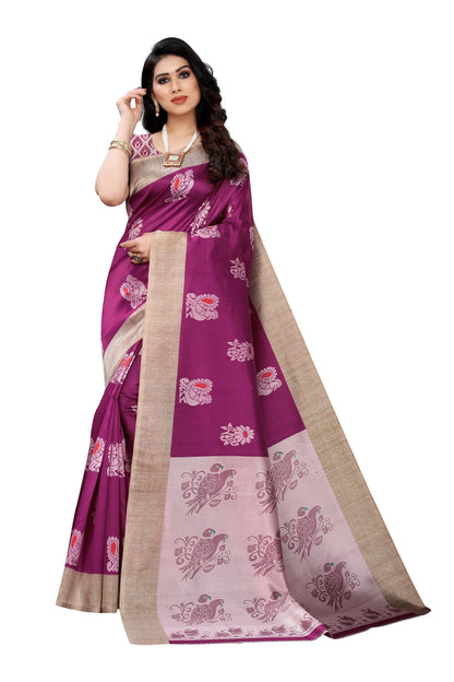 Vamika wine Printed Art Silk Saree - Distacart